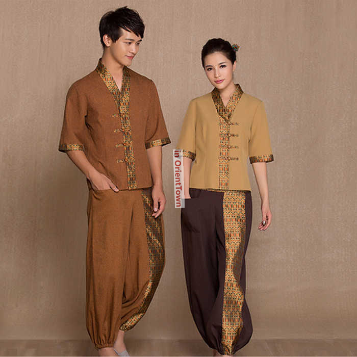 Spa Wellness And Beauty - ชุดนวดสปาสไตล์ไทย เสื้อ+กางเกง ชุดทำงานเสริมสวย ชุดยูนิฟอร์มพนักงานนวดเท้า อาบน้ำ ดูแลสุขภาพ