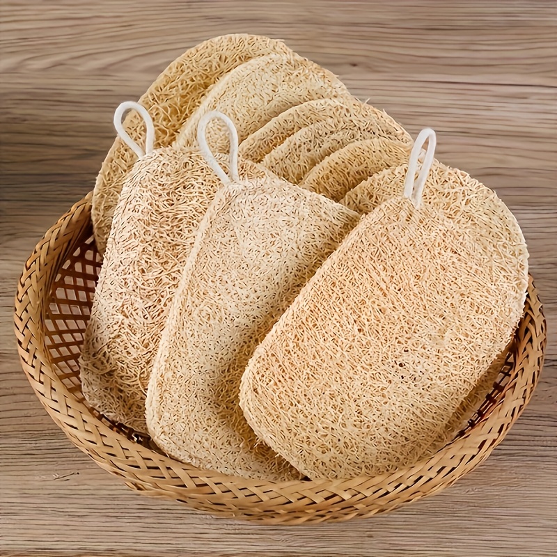 Body Loofah Natural - ฟองน้ำใยบวบธรรมชาติสำหรับขัดผิว อุปกรณ์ขัดผิวกายในห้องอาบน้ำ แผ่นทำความสะอาดใยไผ่ อุปกรณ์ดูแลผิวในห้องน้ำ