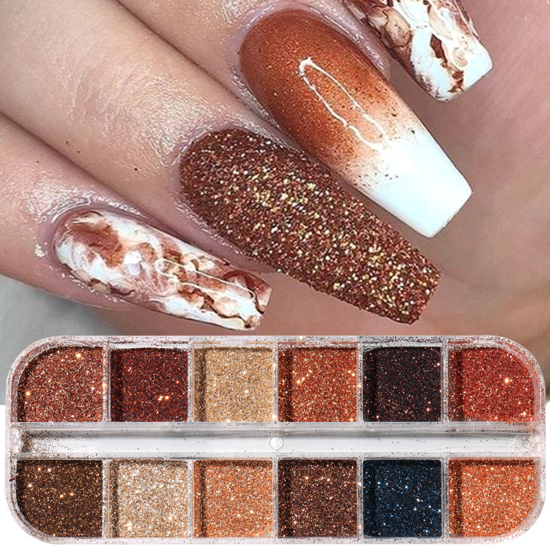 Sugar Scrub Coffee - เงากาแฟสีน้ําตาลเล็บ Glitter Fine น้ําตาลผง Sparkly Chrome
