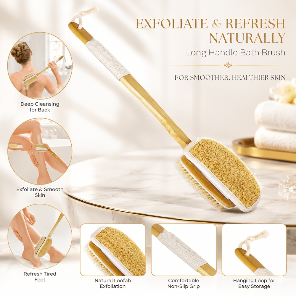 แปรงอาบน้ำด้ามยาวไม้ ขนแปรงธรร - Body Loofah Natural บทวิจารณ์และราคา